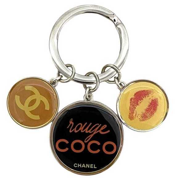 Chanel Key Ring ec-21066 Silver Black Yellow Coco Mark Metal CHANEL COCO Lip Cha - Picture 1 of 8